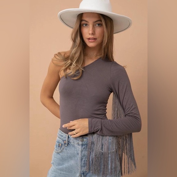 Brand New One Shoulder Fringe Bodysuit - Picture 2 of 7